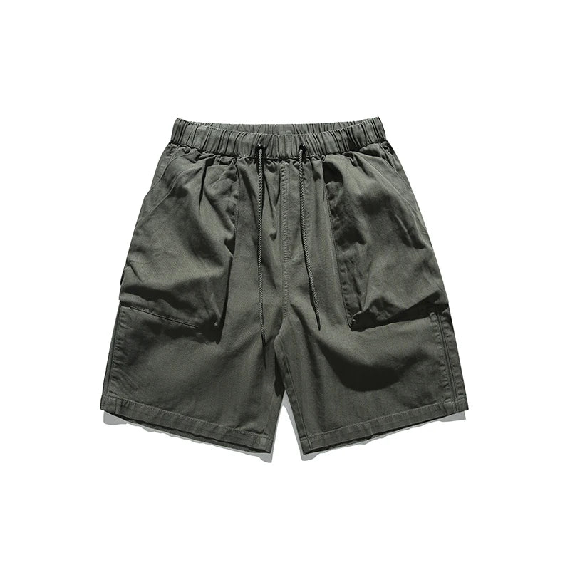 Fashion Leisure Pulling Rope Cargo Shorts Summer Men Elastic Waist Simplicity Comfort New Solid Color Large Pocket Men Shorts