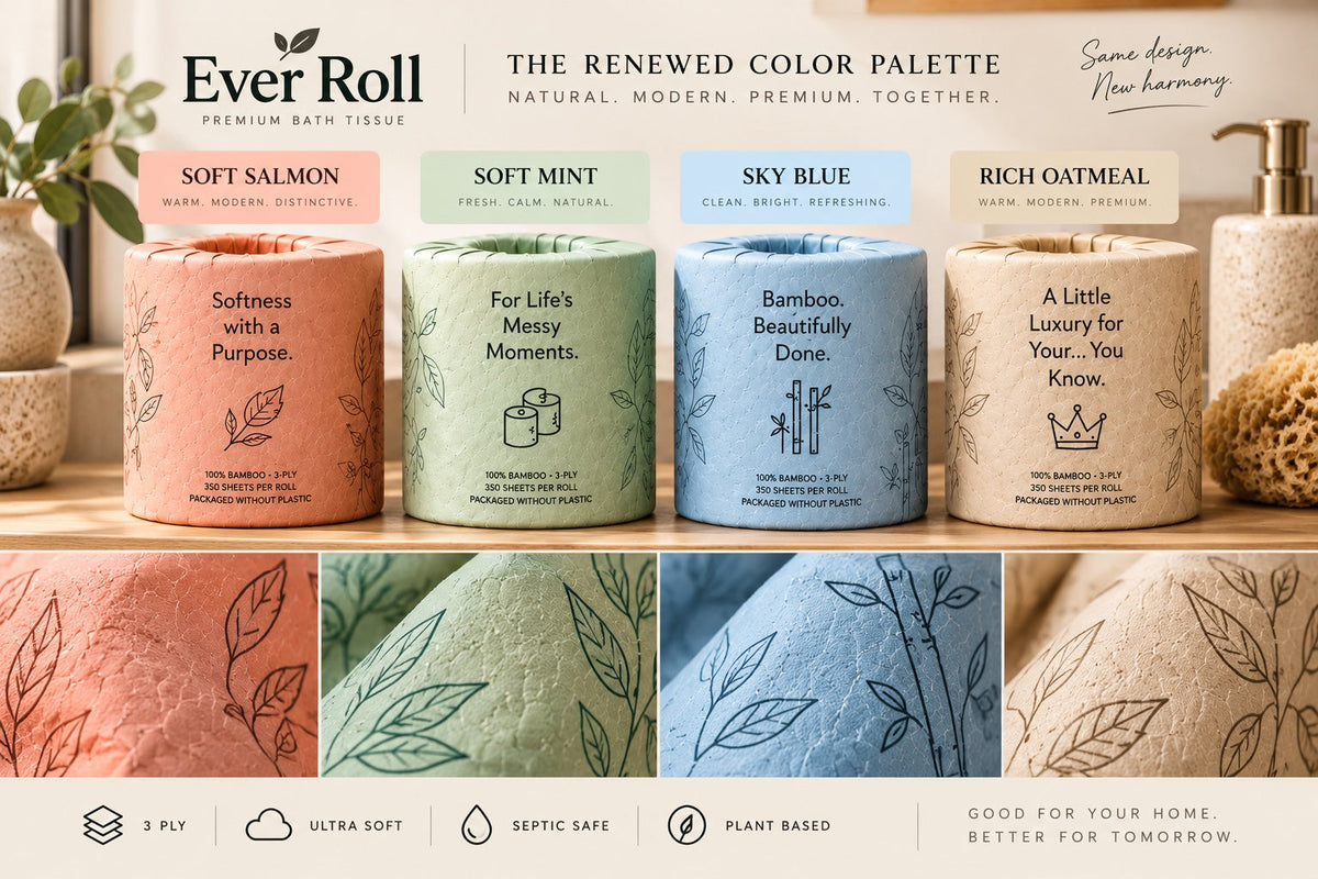Ever Roll wrapper color palette: Soft Salmon, Soft Mint, Sky Blue, and Rich Oatmeal